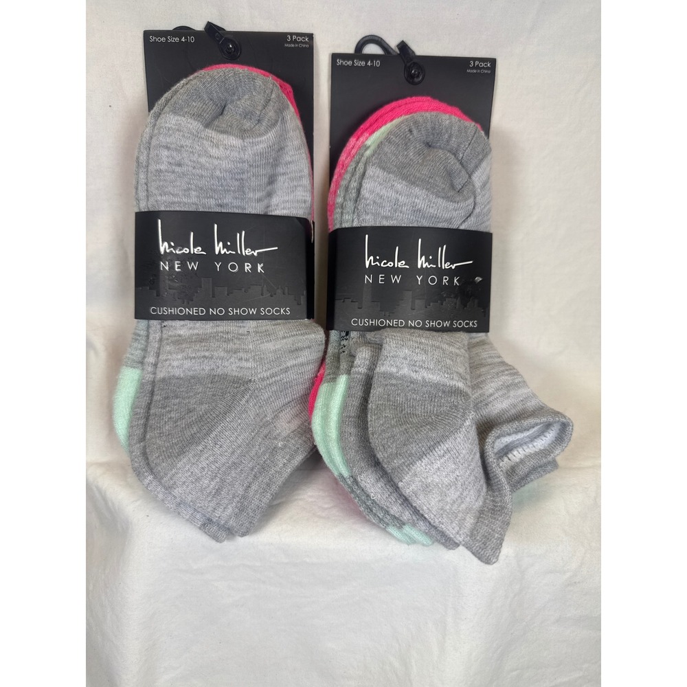 Nicole Miller New York 6 Pairs No Show Socks Arch Support Pink Gray 4-10